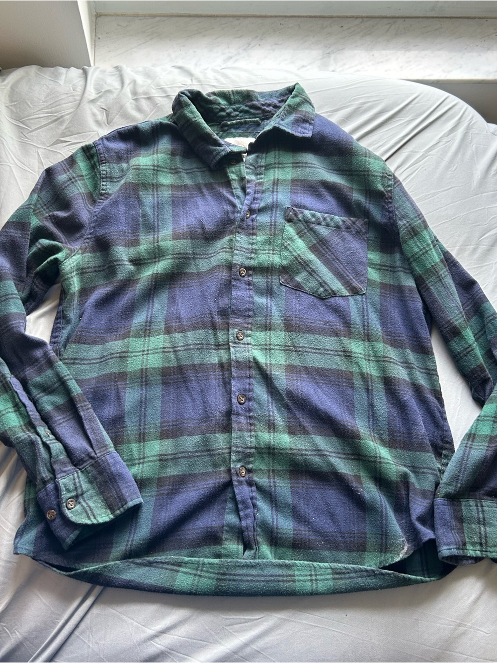 Men's Green & Blue Plaid Casual Button-Down Shirt